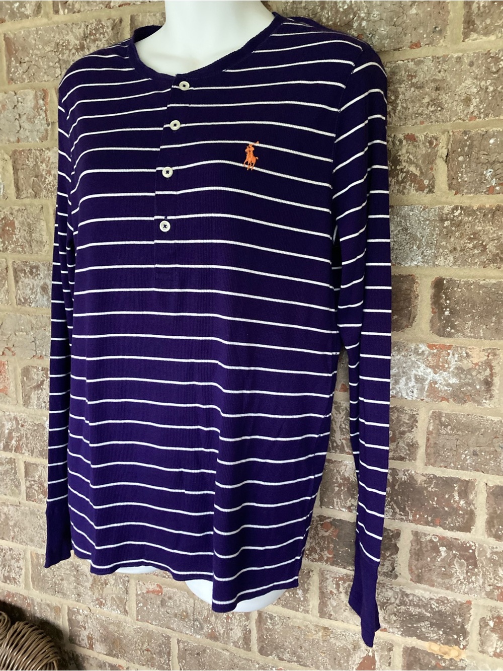 Ralph Lauren  Purple & White long sleeve T-shirt Henley Orange pony - Picture 3 of 9